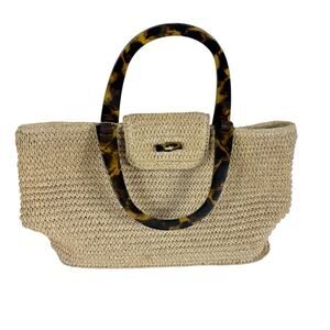 Talbots Vintage Woven Straw Double Handles Lined Hand Bag